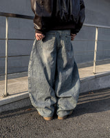 Dot heavy brushed balloon denim pants