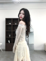 [3color] Floral lace A-line skirt