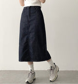 Sink non-fade raw denim long skirt
