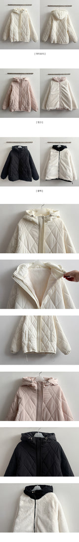MOA Diamond Quilting Raglan Boxy Fit Hooded Padded