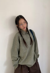 Huble Color Button Wool Collar Over Knit