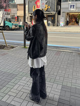 [Unisex] クロップレザーシングルオーバーフィットジャケット