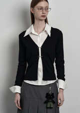 [mnem] chain hook slim cardigan (black)