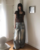 Binden Side Pintuck Back Pocket Wide Denim Pants