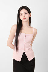 Button Sleeveless Top Pink