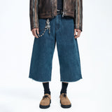 Cut-off Capri Denim Pants - DEEP BLUE