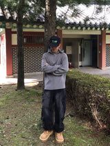 リブフードハードジップアップニット