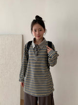 [unisex] ミッケンズワッフルボーダー襟付きTシャツ