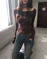 ブラウンシャーリングボタンT