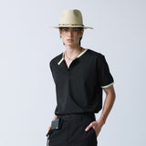 henley neck concho ringer t-shirt black