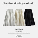 Leaf Waist Banding Line Flare Shirling Kang Kang Long Skirt