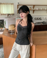 Pauline Shirred Lace Halter Sleeveless