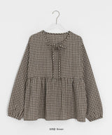 26SS★ [BAONHAUS] Lumie Check Ribbon Blouse