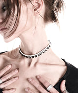 2-WAY STUD LEATHER CHOKER WHITE