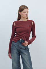 CUT OUT WRAP KNIT TOP - DEEP RED