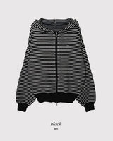 ミューズボーダーパターンルーズニット2WAYフードジップアップ (2color)