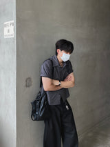 Modern Pleated Stripe Short-Sleeve Shirt