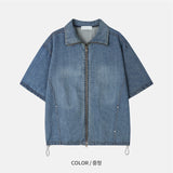 スチールデニムストリングショートスリーブジップアップ (2 Colors)