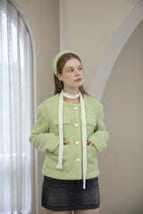 Ribbon Pearl Fur Hairband Green