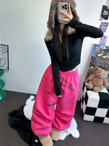 ハートタトゥー💕🖤ピンタックワイドパラシュートジョガーパンツ 🤍🖤🩷3カラー