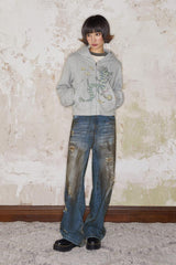 Wasteland Fitter Oil-stained Dirty Fit Straight-leg Hole Jeans