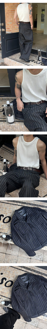 [SET UP가능] Stripe trucker denim jacket