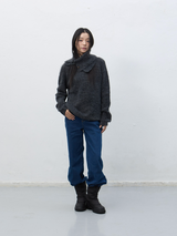 neck warmer loose fit boucle knit - charcoal