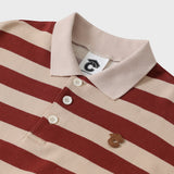 Stripe Rugby Sweat Cropped Collar T-shirt / Burgundy-Beige [Women]