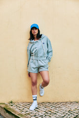 TEMPUS パッチクロップフードジップアップ (GREY MELANGE)