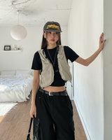Lining string buckle crop vest