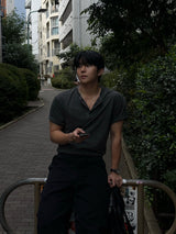 Stitch pigment henley neck short sleeve tee