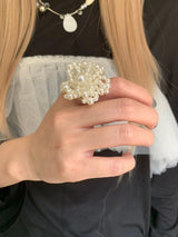 Pearl big flower open ring