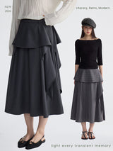 Soft ruffle striped asymmetrical flare skirt