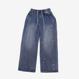 (Unisex) パッチメントウィズオープンバックデニムパンツ