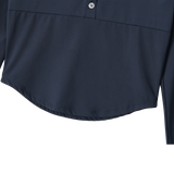Nylon Buttoned Crop T-shirt [Fabric by ITALY] - NAVY