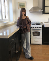 Duon Eyelet Strap Off-Shoulder Fleece Sweatshirt