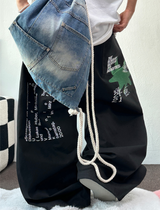 HIP / STREET / KOREAN 💚🐝 GRAFFITI TATTOO PRINT COTTON WIDE BALLOON UNISEX LONG PANTS 🤎🩶🖤💛 - 4 COLORS