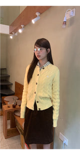 Yellow Twisted Button Round Cardigan