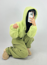 (LOWEST PRICE!/HOT DEAL♥) FLEECE SHERPA HOODIE ZIP-UP BANDING SEMI-CROPPED HOODIE - 3 COLOR