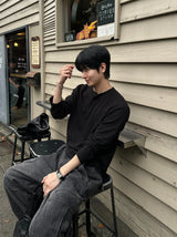 Bone slub cut Henley neck long sleeves