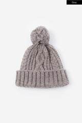 Pom pom twisted wool knit beanie