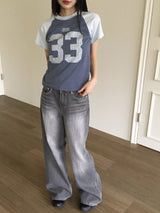 Watton バックカットウォッシュドグレーロングワイドデニムパンツ