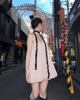 Peach Hug Ribbon Slip Pumkin Sleeveless Mini Dress