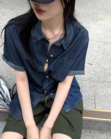 パズルパークデニム半袖南シャツ/Puzzle Boxy Denim Short Sleeve Southern Shirt