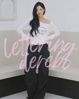 Lace lettering wide casual banding pants