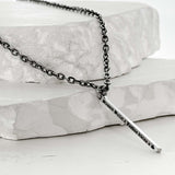 ss-elipse chain lettering line bar necklace_black silver