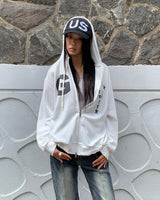 Kuhi Printing Strap Two-Way Zipper Loose Fit Hoodie Zip-Up