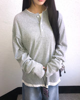 キユルヘンリーネックウォーマーロングスリーブTシャツ