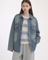 (UNISEX) Scratch Denim Shirts Jacket