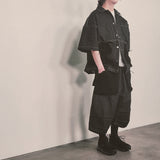 reverse terry pocket denim capri shorts_black